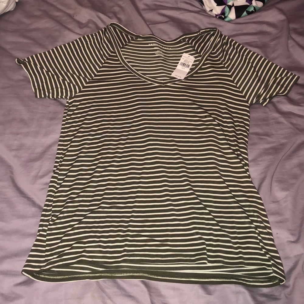 New Olive Green Striped Tee American Eagle, size s